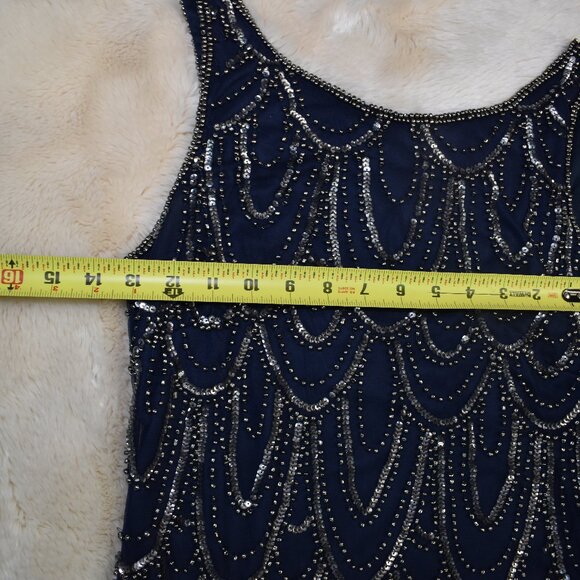 Prelude Beaded Gatsby Cocktail Party Dress Sz 6 Navy Blue Sparkly Party - Picture 12 of 16